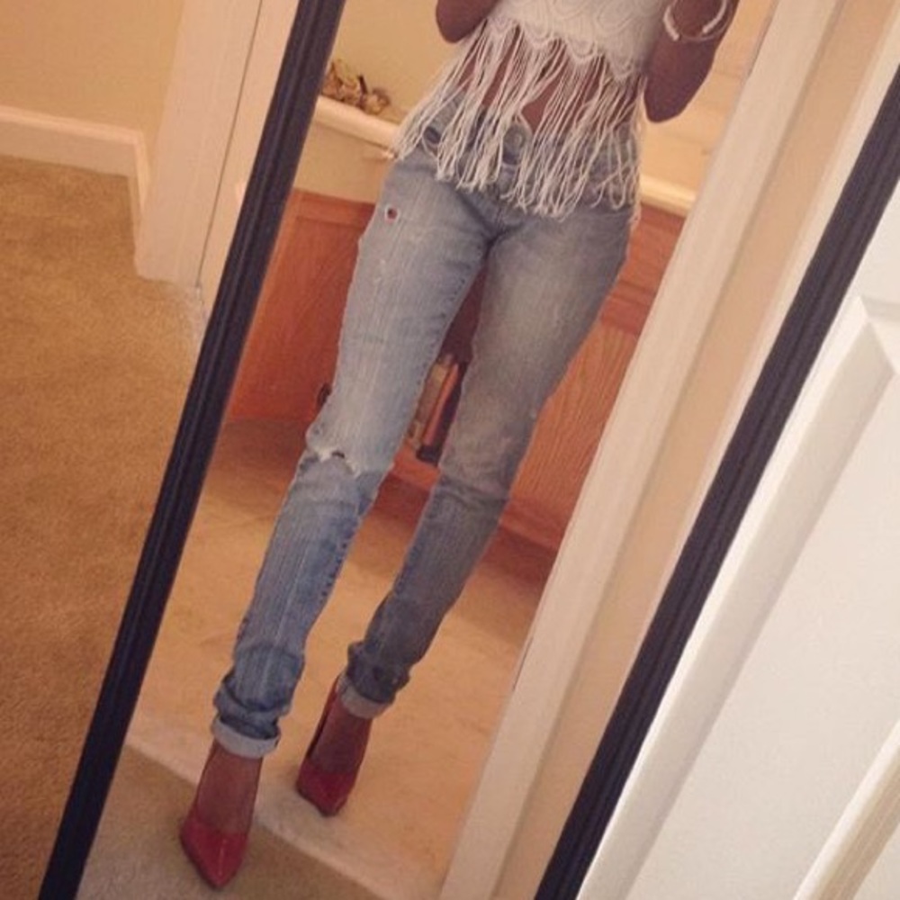 Medium Blue Distressed Denim Jeans